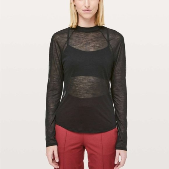 lululemon athletica Tops - Lululemon Lab Nai Mockneck Sheer Black Size 2